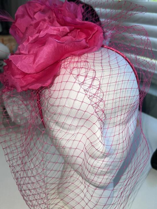 Accessories - August Hats Feather Flower Fascinator, Fuchsia, NWT (O2)